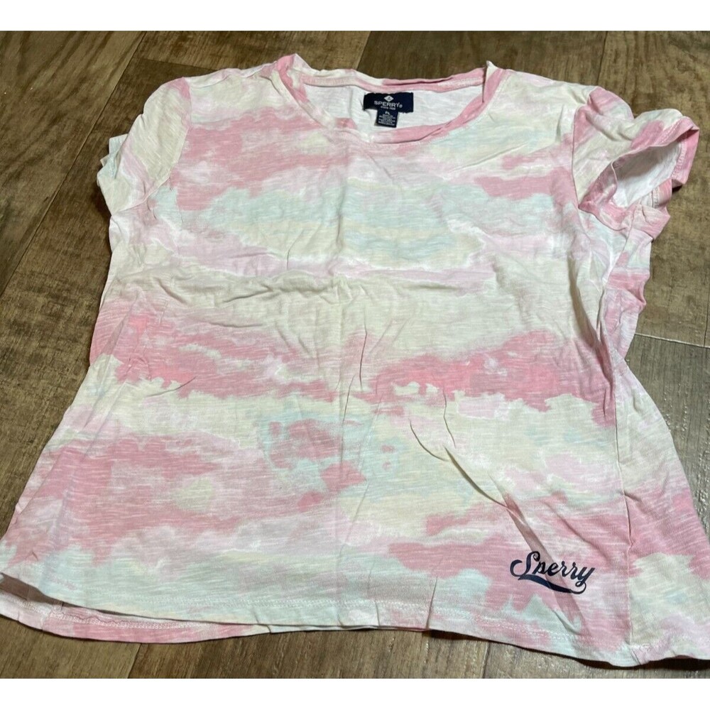 Sperry Top-Sider Blouse Womens Petite Large P L Short Sleeve Pink Shirt